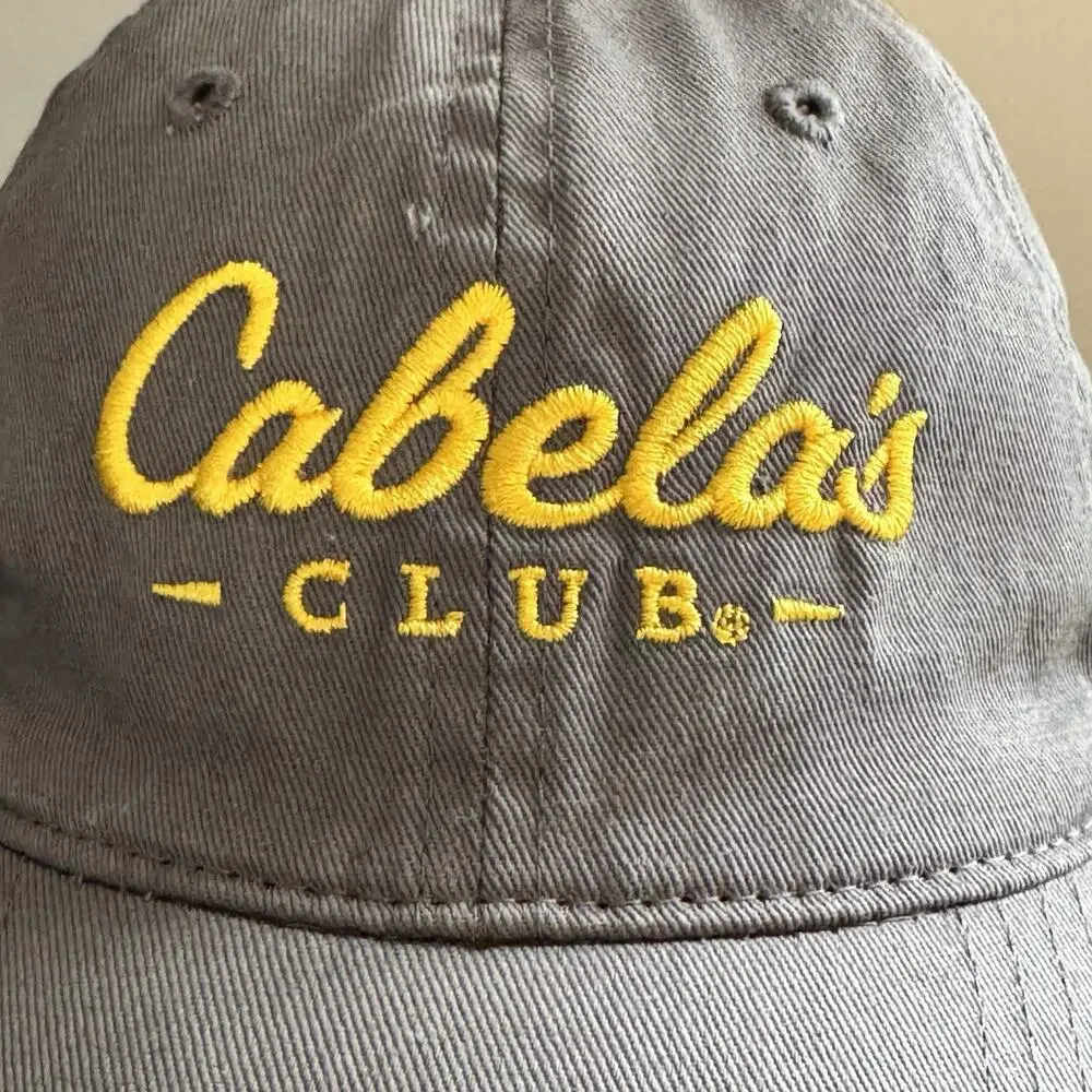 Cabela's Club Hat Cap Gray Yellow Embroidered Adjustable Strapback - READ